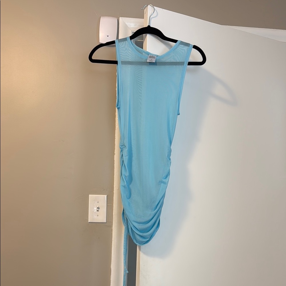 Light Blue Sleeveless Ruched Bathing Suit Cover Up